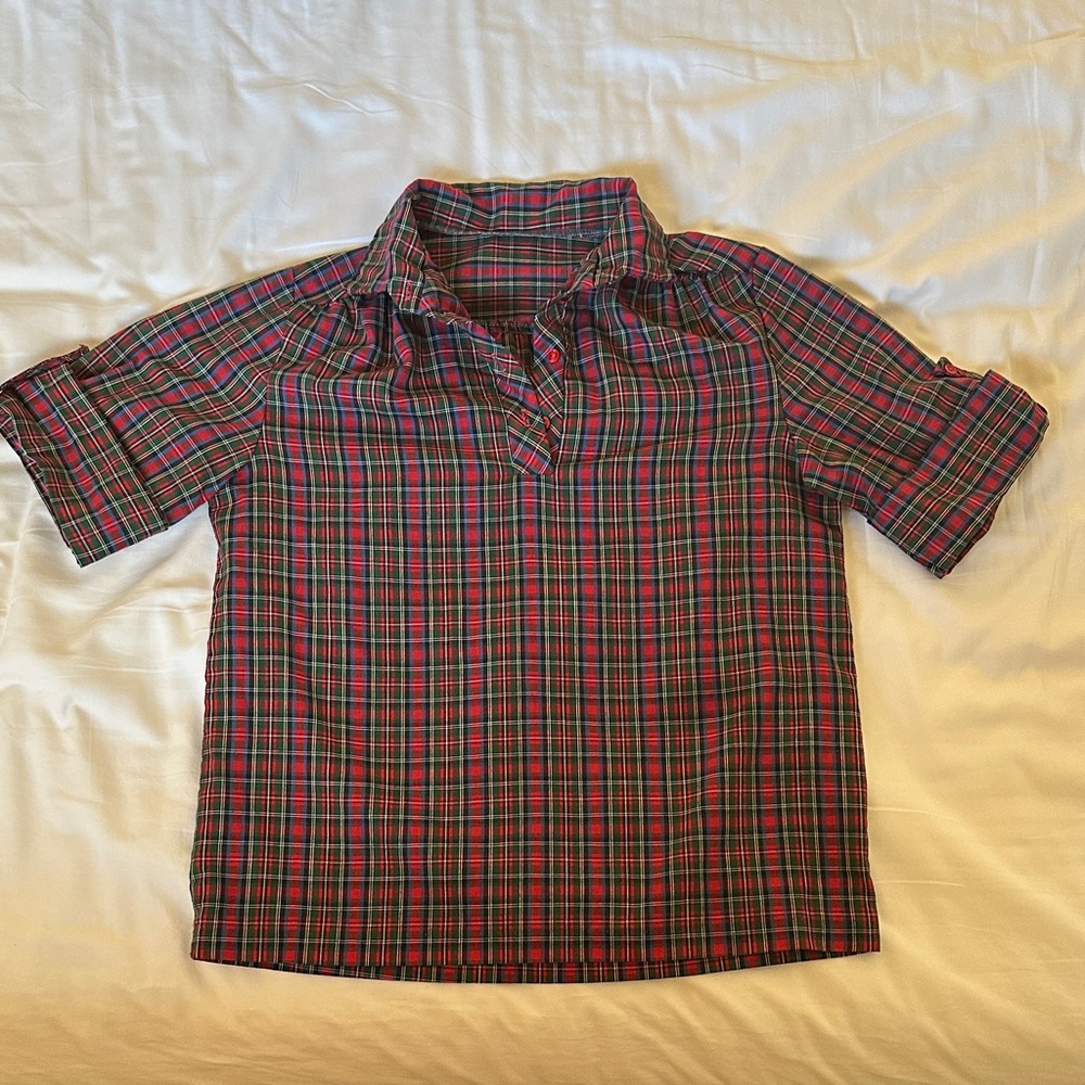 VINTAGE Plaid Short Sleeve Blouse